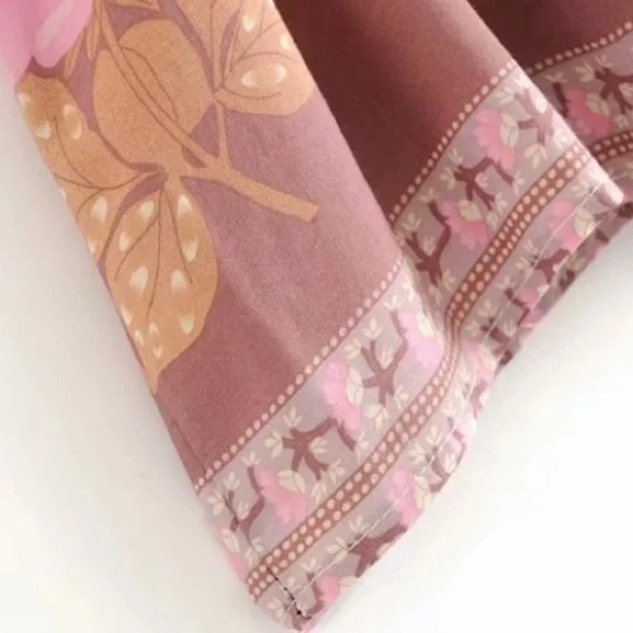 Pink Festival Bohemian Flower Floral Boho Printed Short Kimono Robe Tunic Wrap - Picture 7 of 14